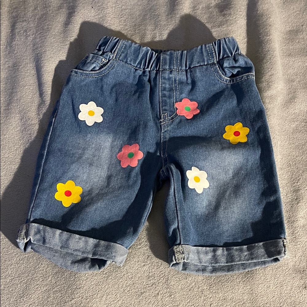 Floral Embellished Kids Denim Shorts